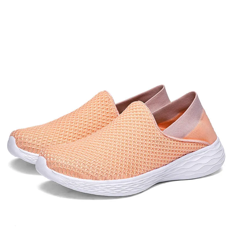 2024 spring new flying woven women's shoes, walking shoes for the middle-aged and elderly, flat bottom casual shoes, lazy shoes