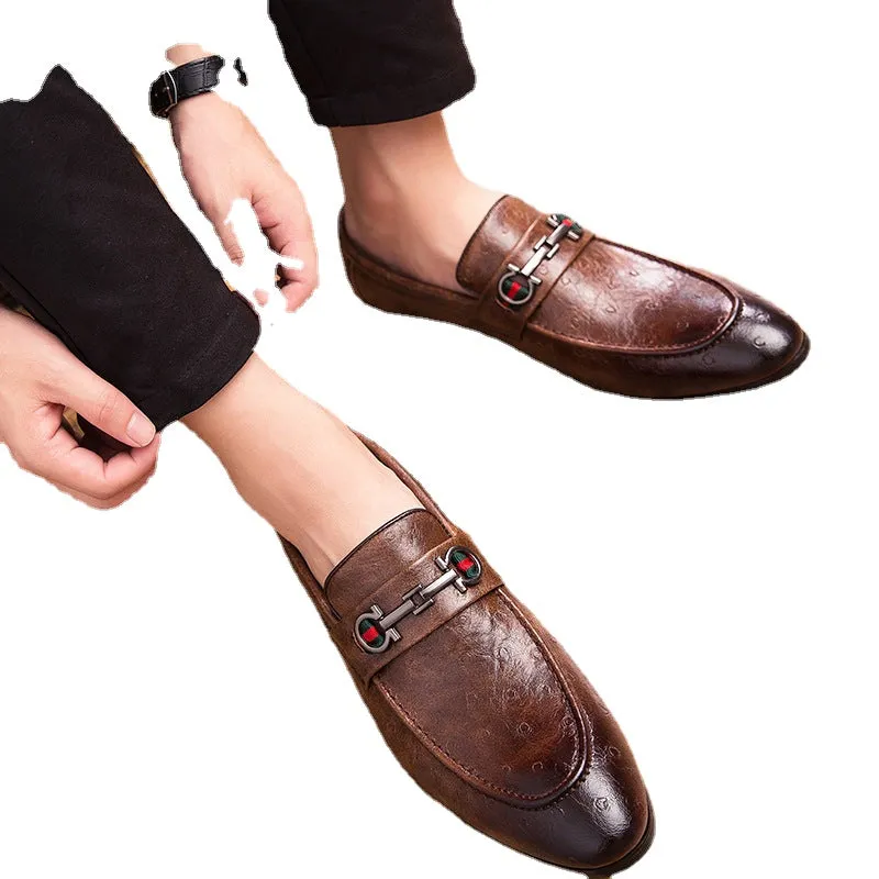 24 autumn trend casual leather shoes retro Korean one foot business pointy small leather shoes men's hair stylist fashion shoes