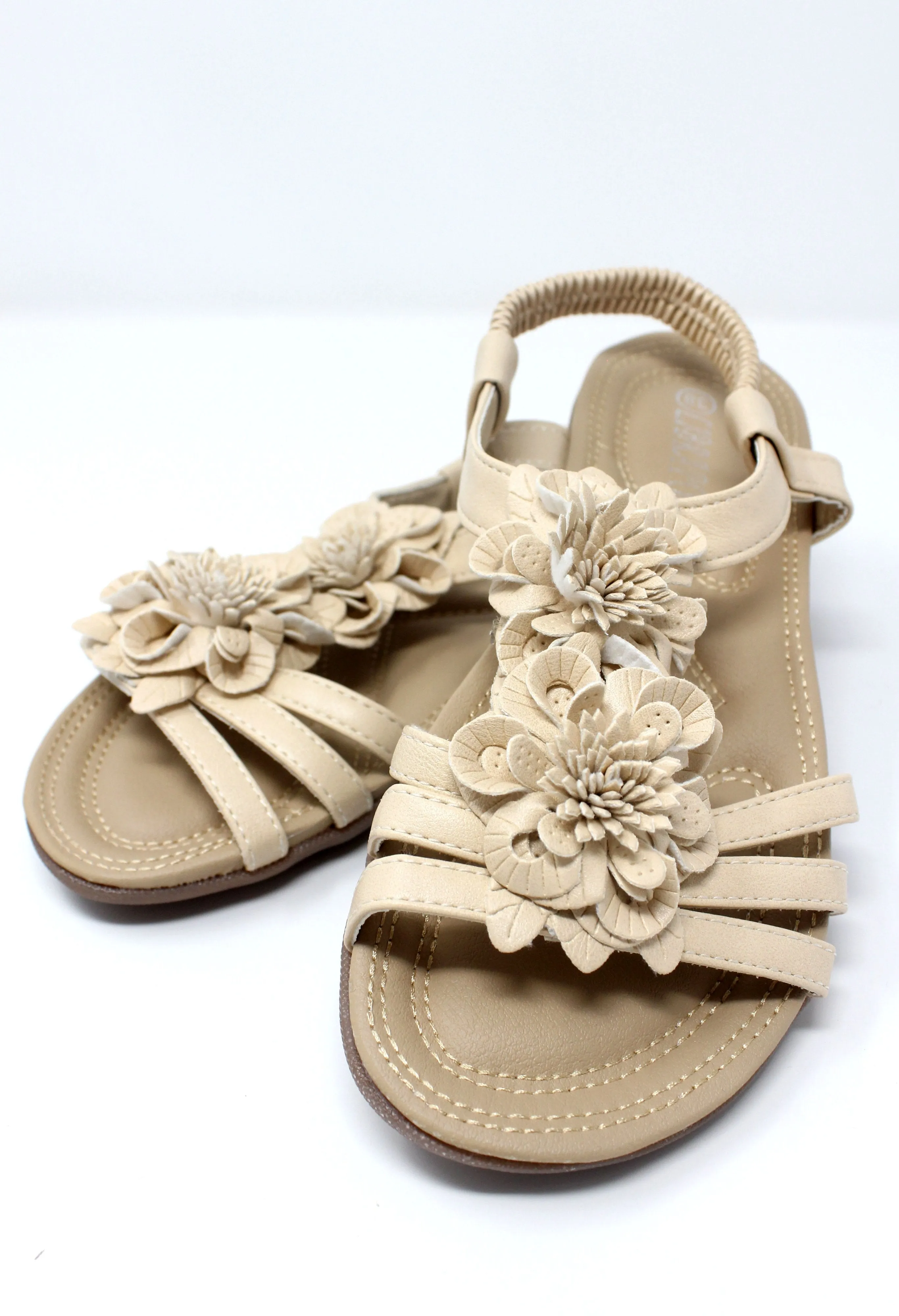 Beige Lightweight T Strap Flat Sandal