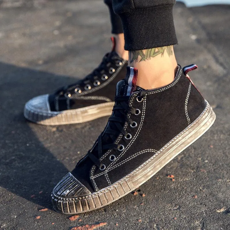 Black distressed casual shoes