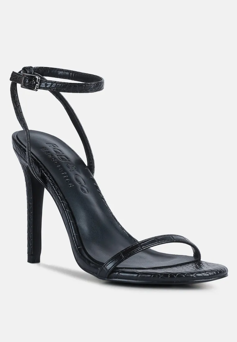 BLONDES Black Croc High Heeled Sandal