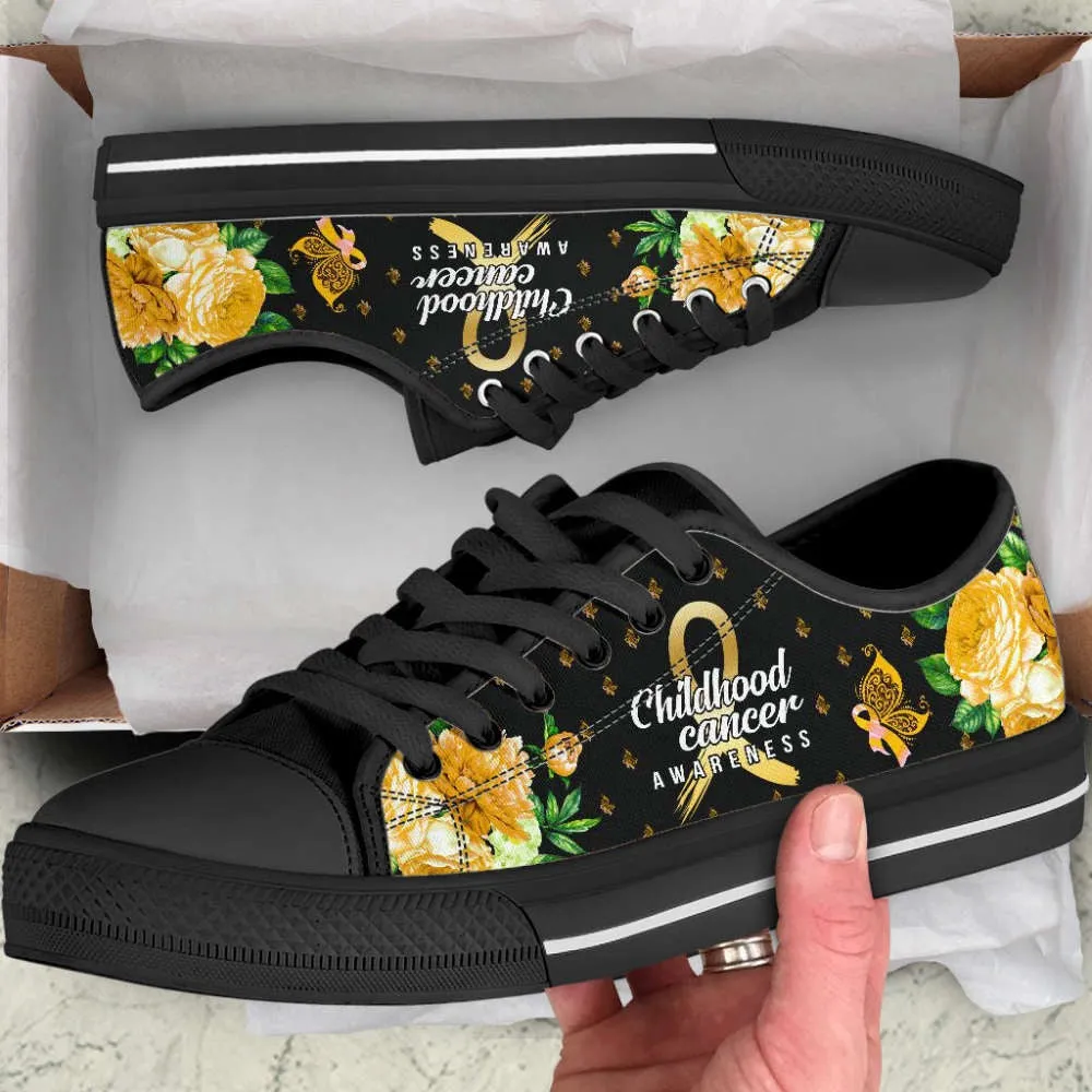 Childhood Cancer Shoes Awareness Hope Flower Low Top Shoes Canvas Shoes, Best Canvas Shoes, Low Top Sneaker