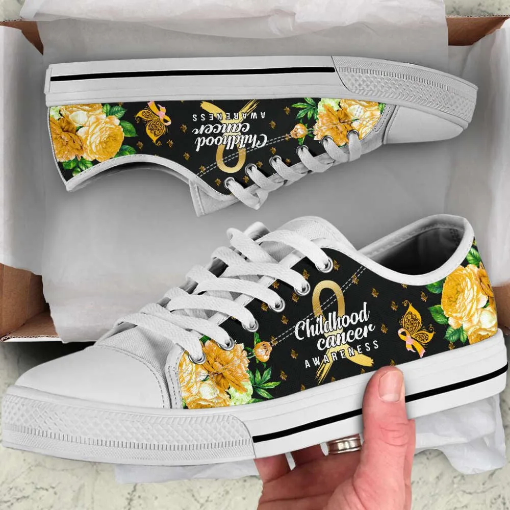 Childhood Cancer Shoes Awareness Hope Flower Low Top Shoes Canvas Shoes, Best Canvas Shoes, Low Top Sneaker