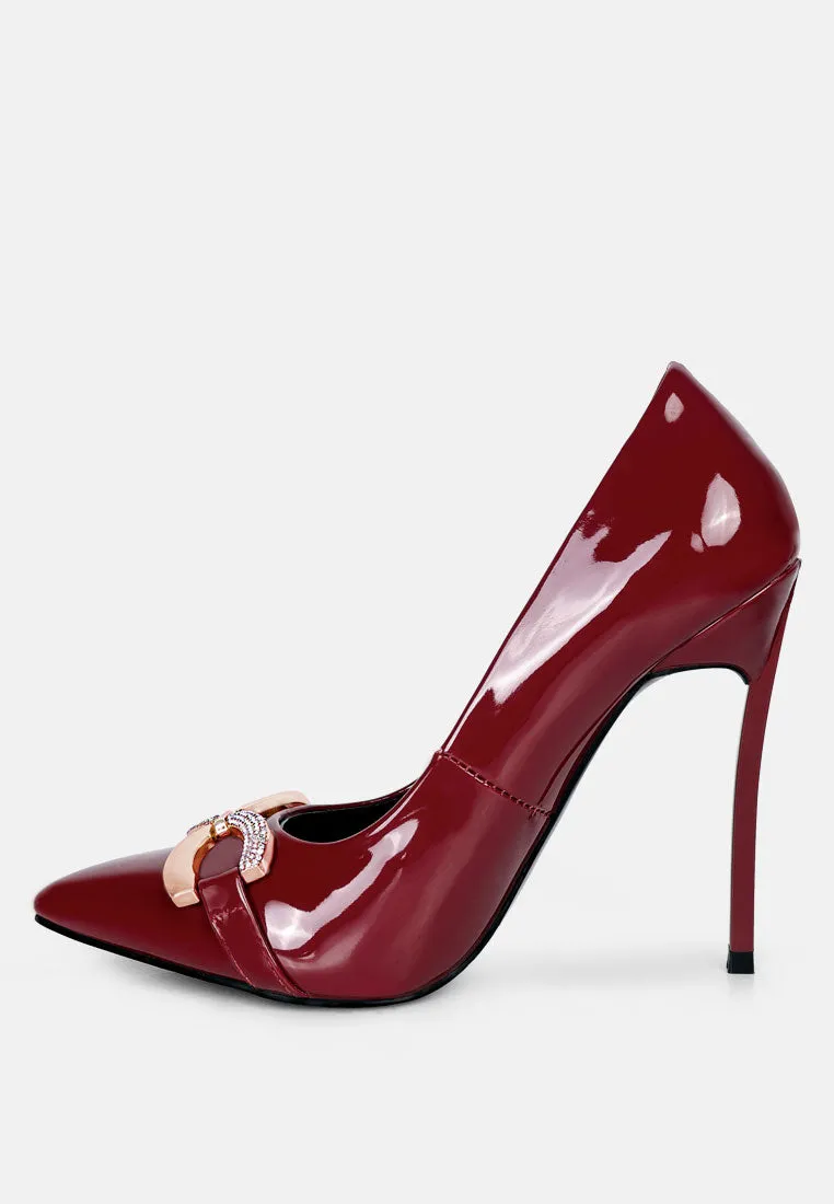 COCKTAIL Buckle Embellished Stiletto Pump Shoes in Burgundy