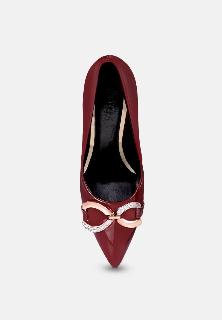 COCKTAIL Buckle Embellished Stiletto Pump Shoes in Burgundy