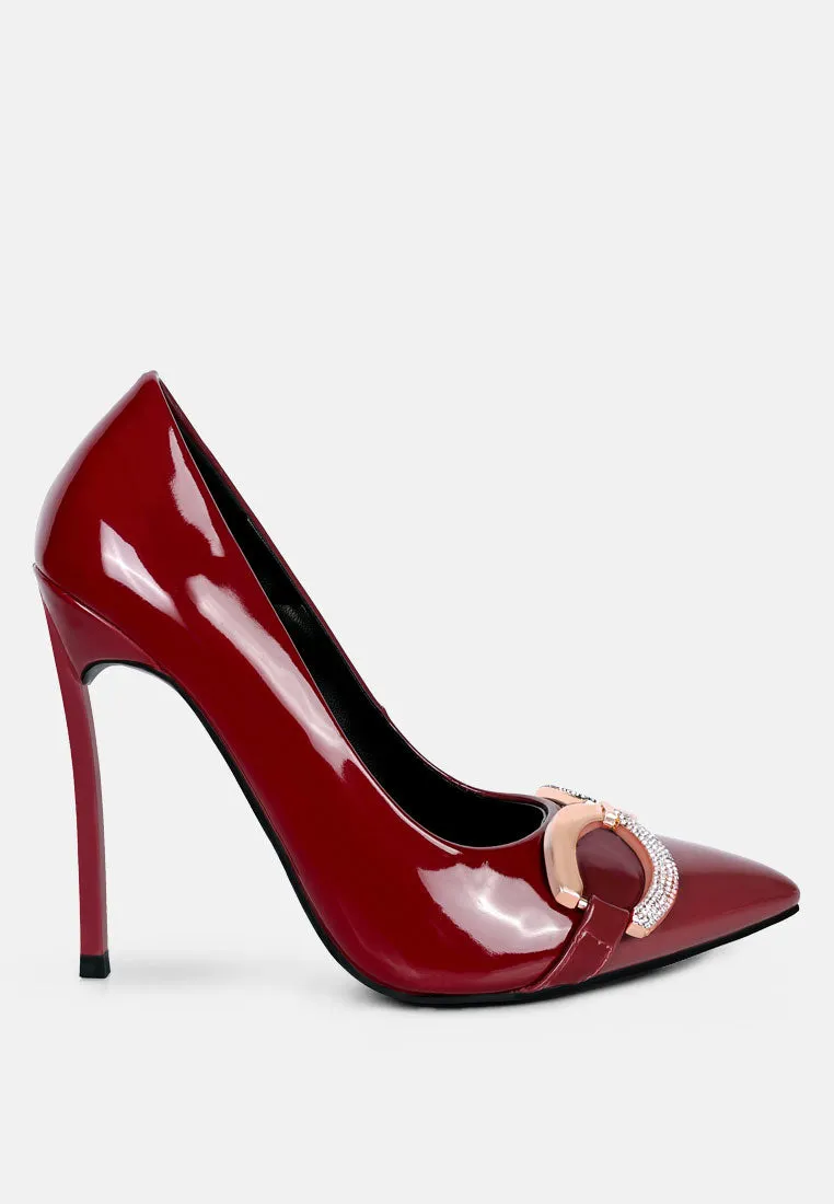 COCKTAIL Buckle Embellished Stiletto Pump Shoes in Burgundy