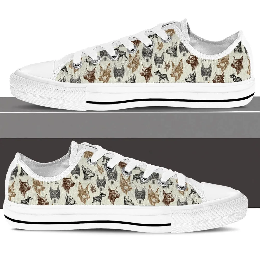 Doberman Low Top Shoes - Low Top Sneaker, Dog Printed Shoes, Canvas Shoes For Men, Women