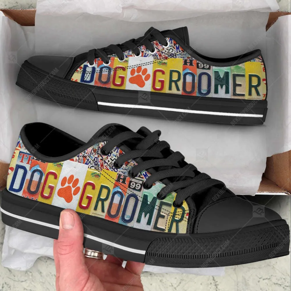 Dog Groomer License Plates Low Top Shoes Canvas Sneakers, Dog Printed Shoes, Canvas Shoes For Men, Women