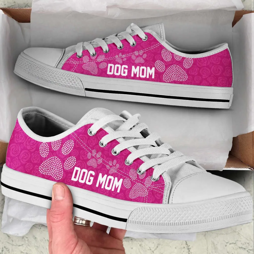 Dog Mom Paw Rose Pattern Low Top Shoes Canvas Sneakers Casual Shoes, Dog Printed Shoes, Canvas Shoes For Men, Women