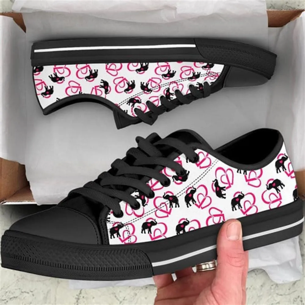 Elephant Heart Patterns Canvas Low Top Shoes, Animal Print Canvas Shoes, Print On Canvas Shoes