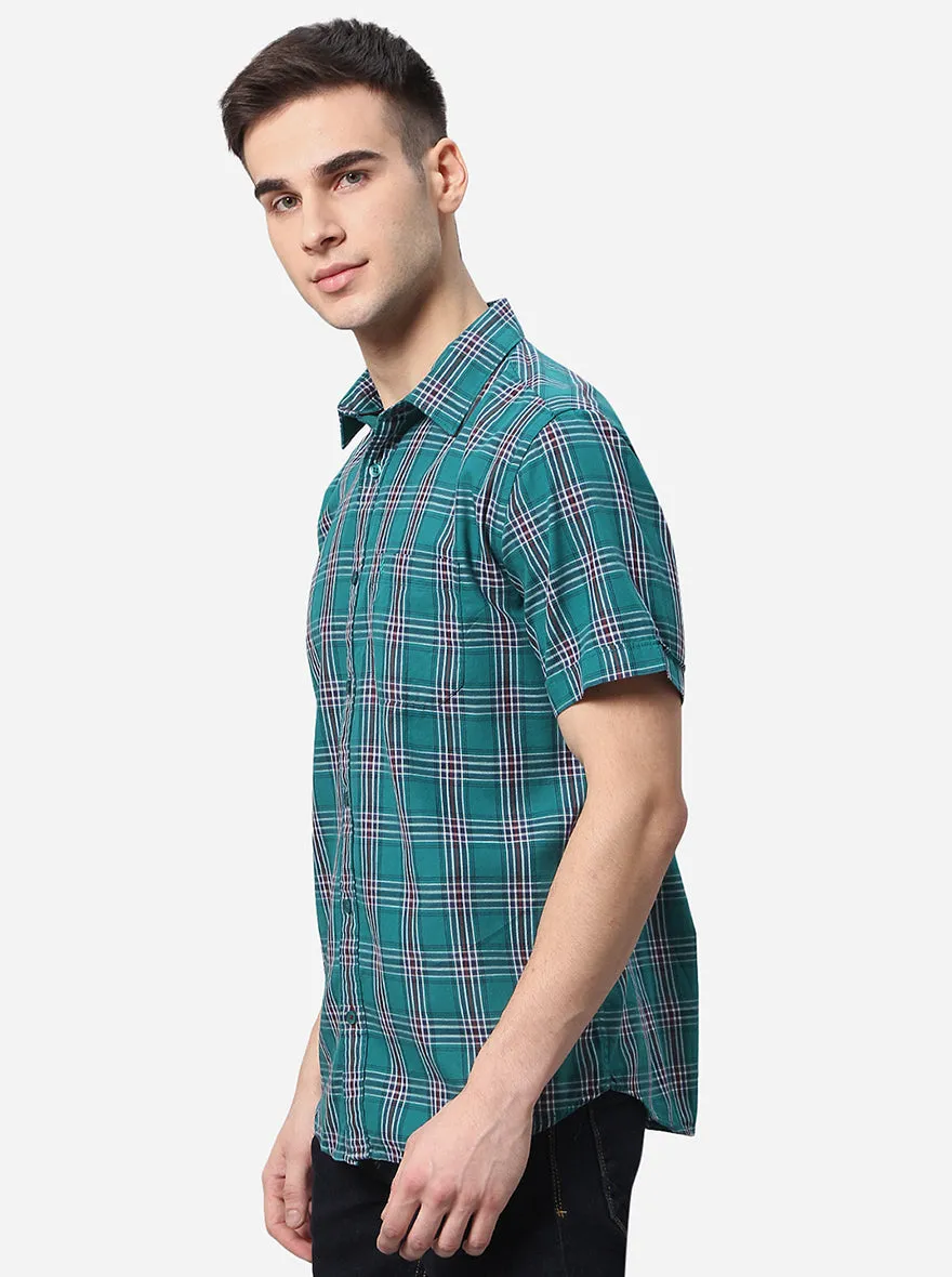 Green Checked Classic Fit Casual Shirt | Greenfibre