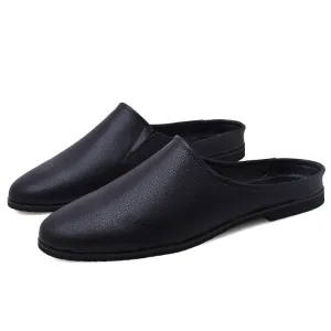 Half slippers men's summer men's pointed leather shoes Korean version personality heel less fashion slippers British leisure sandals men's slippers