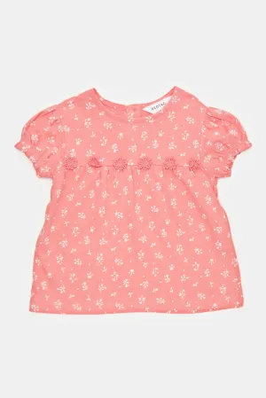 Infant Girls Pink Flower Printed Blouse