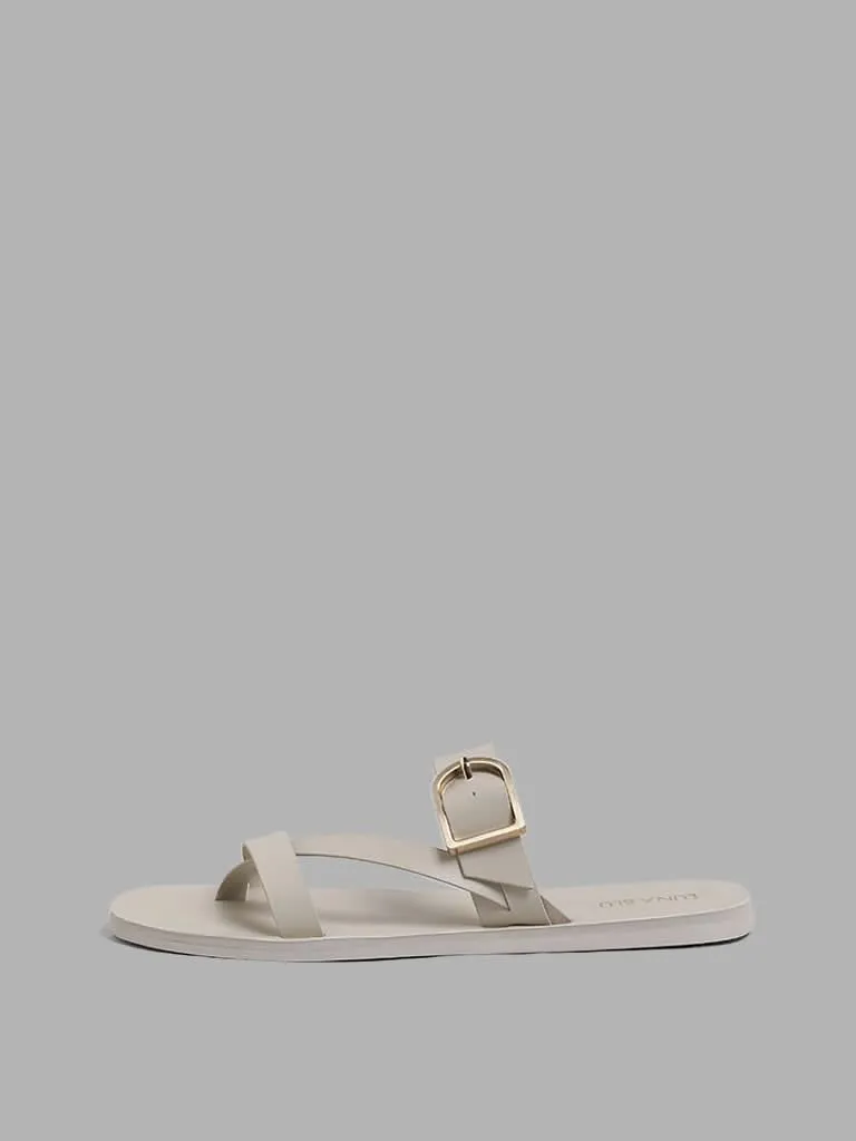 LUNA BLU Ivory Buckled Three Band Sandals