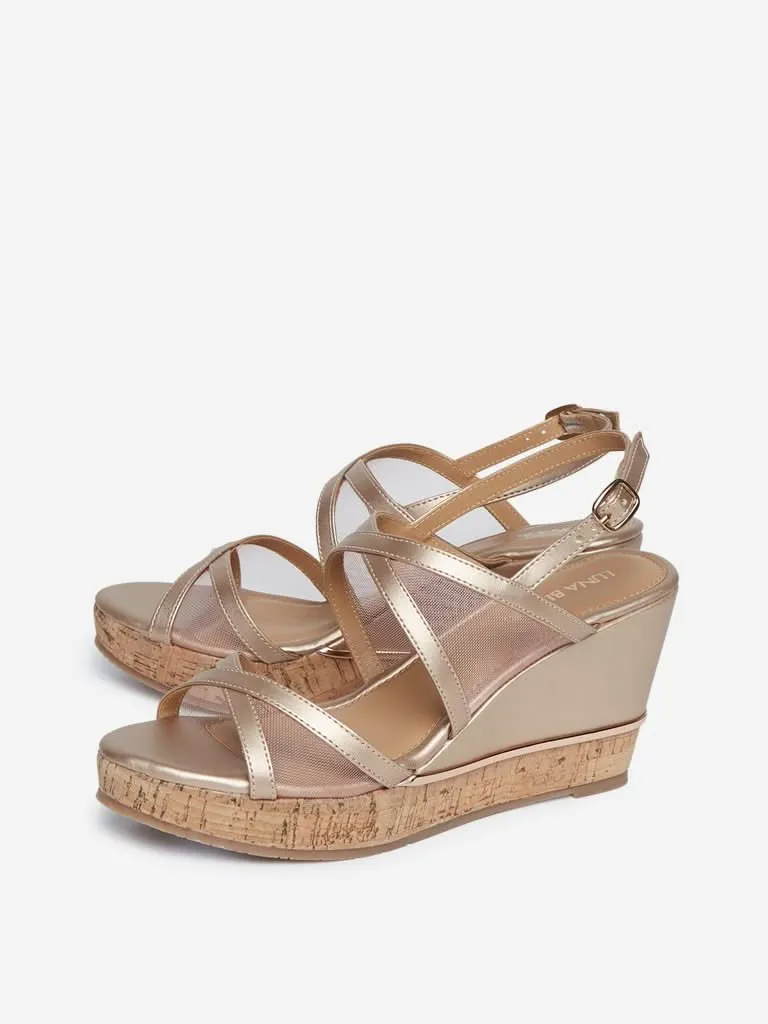 LUNA BLU Rose Gold Wedge-Heeled Sandals