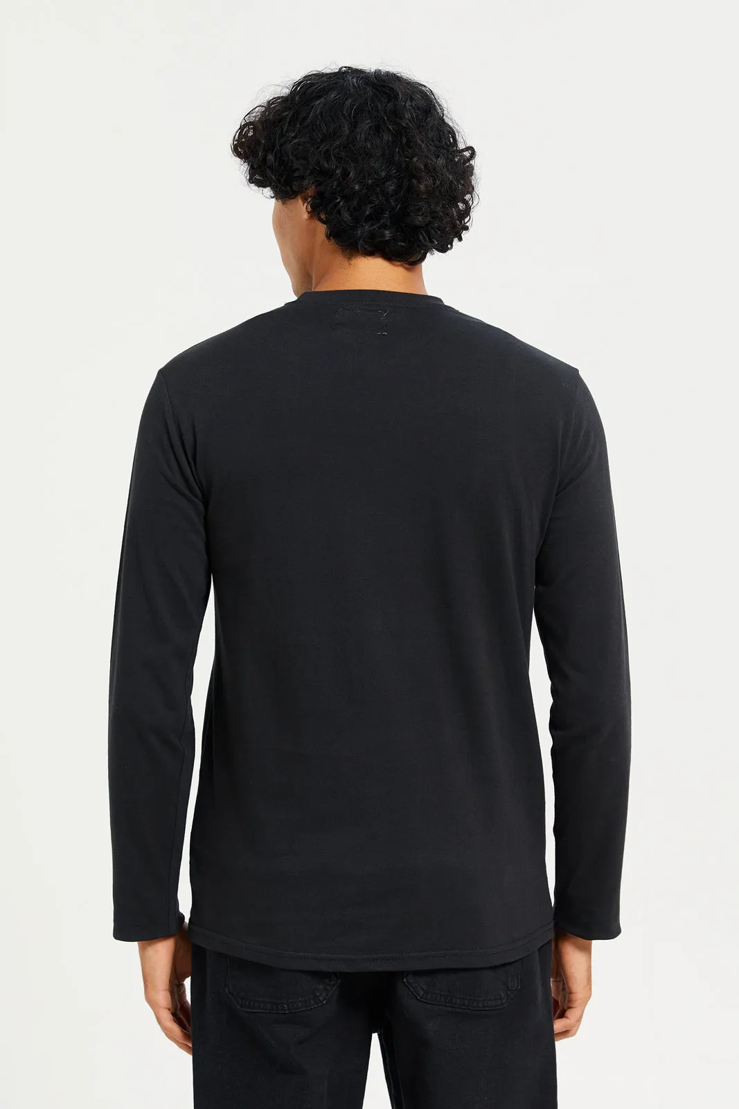 Men Black Long Sleeve Printed T-shirt