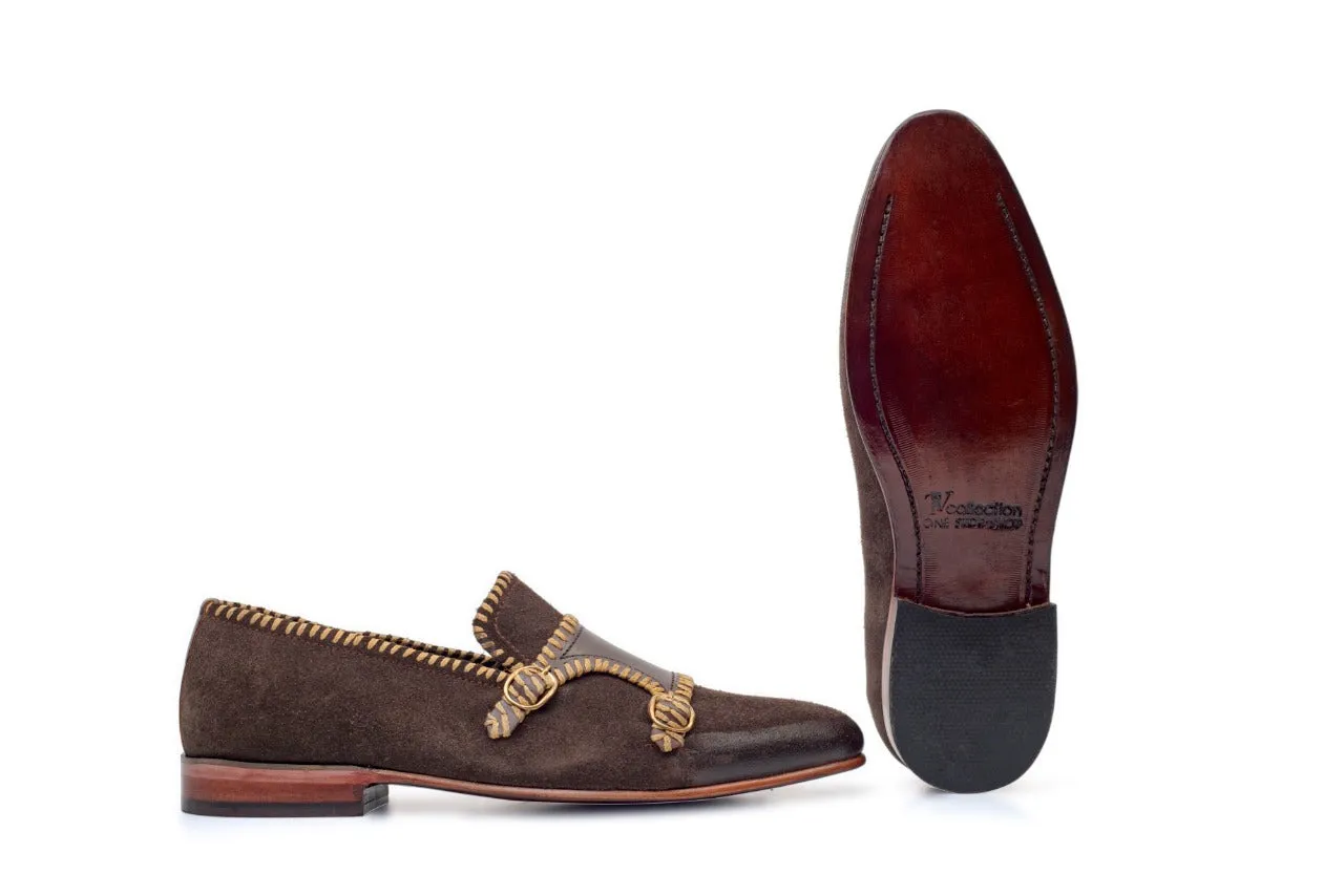 Men suede Look Double monk strap shoes-TnV Collection