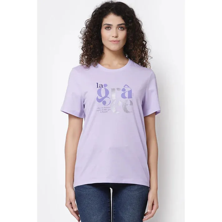 Mode By RedTape Women Lavender Round Neck T-Shirt