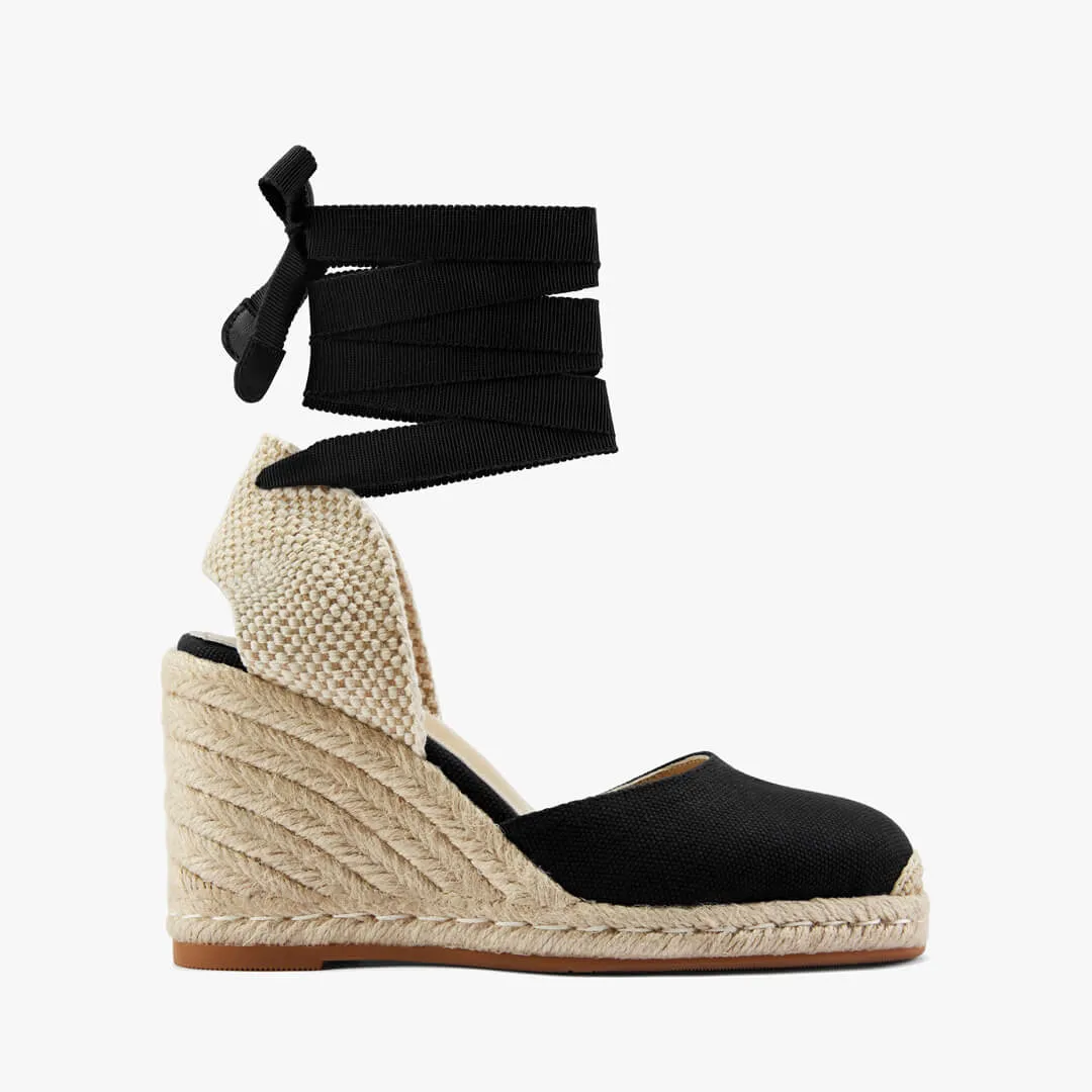 *Monaco 8 - Black Wedge Espadrilles