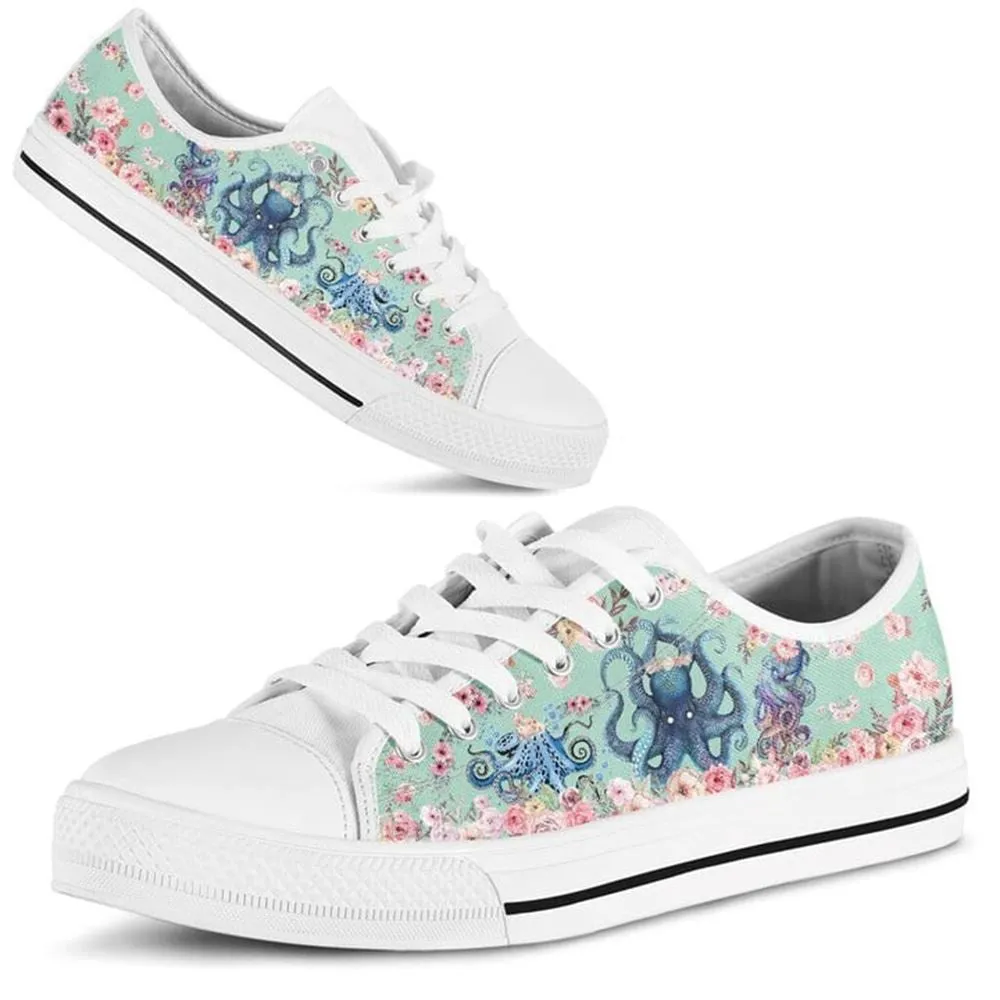 Octopus Flower Waterclolor Low Top Shoes, Animal Print Canvas Shoes, Print On Canvas Shoes