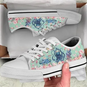 Octopus Flower Waterclolor Low Top Shoes, Animal Print Canvas Shoes, Print On Canvas Shoes