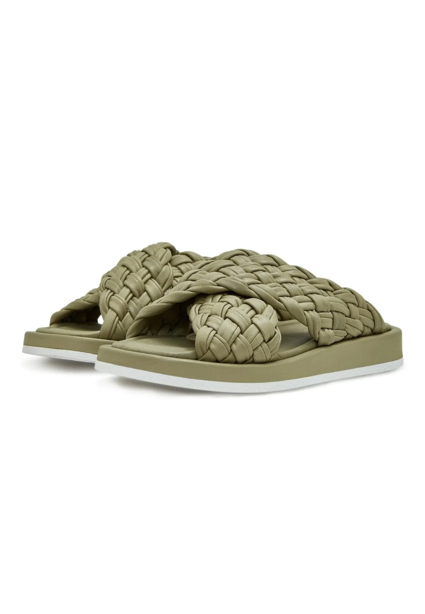 Open Tip Leather Sandals - Green