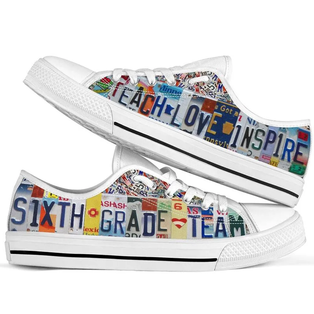 Sixth Grade Team License Plates Low Top Shoes, Teacher Shoes, Low Top Sneakers