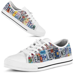 Sixth Grade Team License Plates Low Top Shoes, Teacher Shoes, Low Top Sneakers