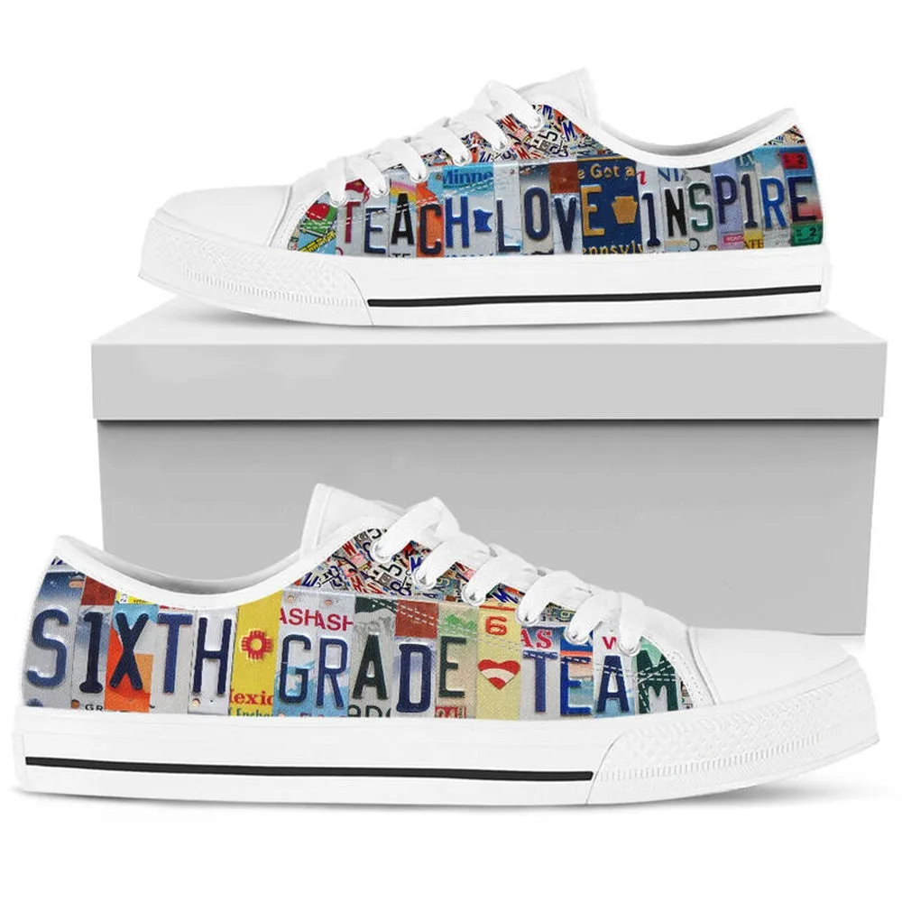 Sixth Grade Team License Plates Low Top Shoes, Teacher Shoes, Low Top Sneakers