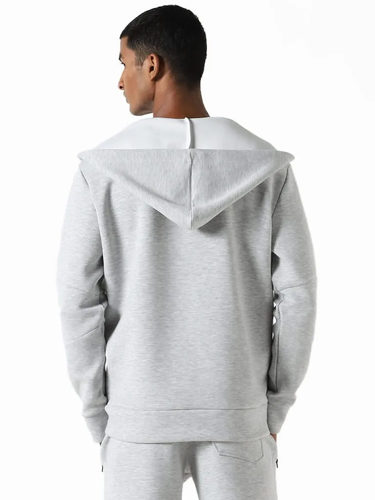 Studiofit Grey Melange Relaxed-Fit Hoodie Jacket