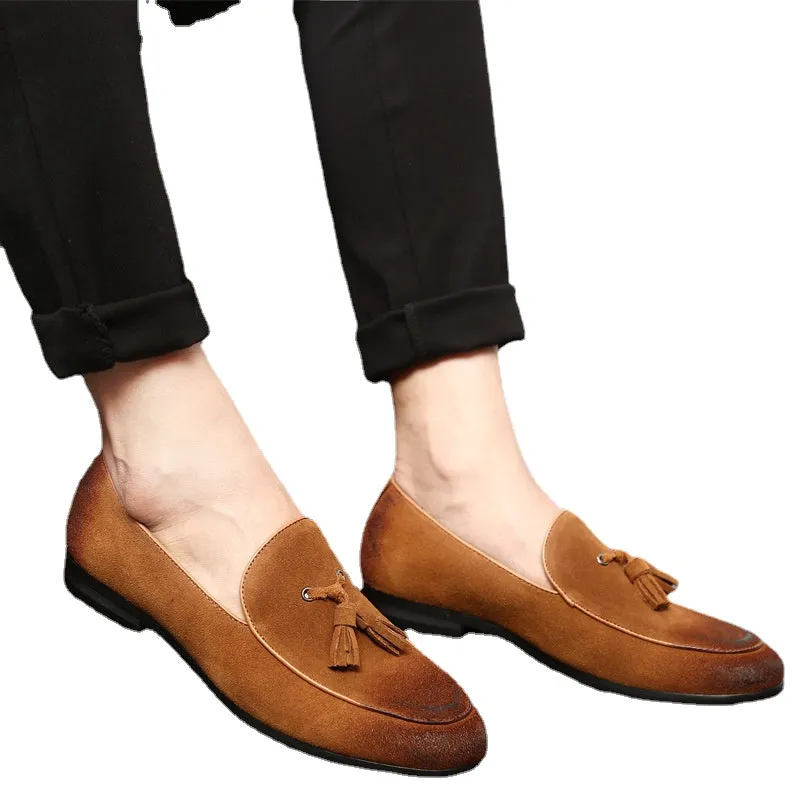 Summer new style suede leather men's shoes leather loafer shoes British men's casual leather shoes Doudou shoes Taobao