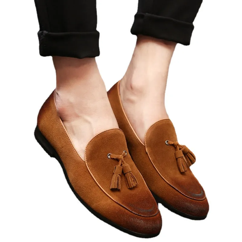 Summer new style suede leather men's shoes leather loafer shoes British men's casual leather shoes Doudou shoes Taobao