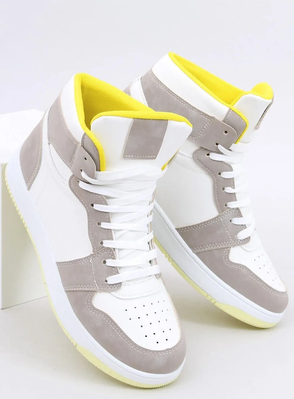 TEEK - White Stone Yellow Womens High-Top Sneakers