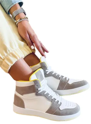 TEEK - White Stone Yellow Womens High-Top Sneakers