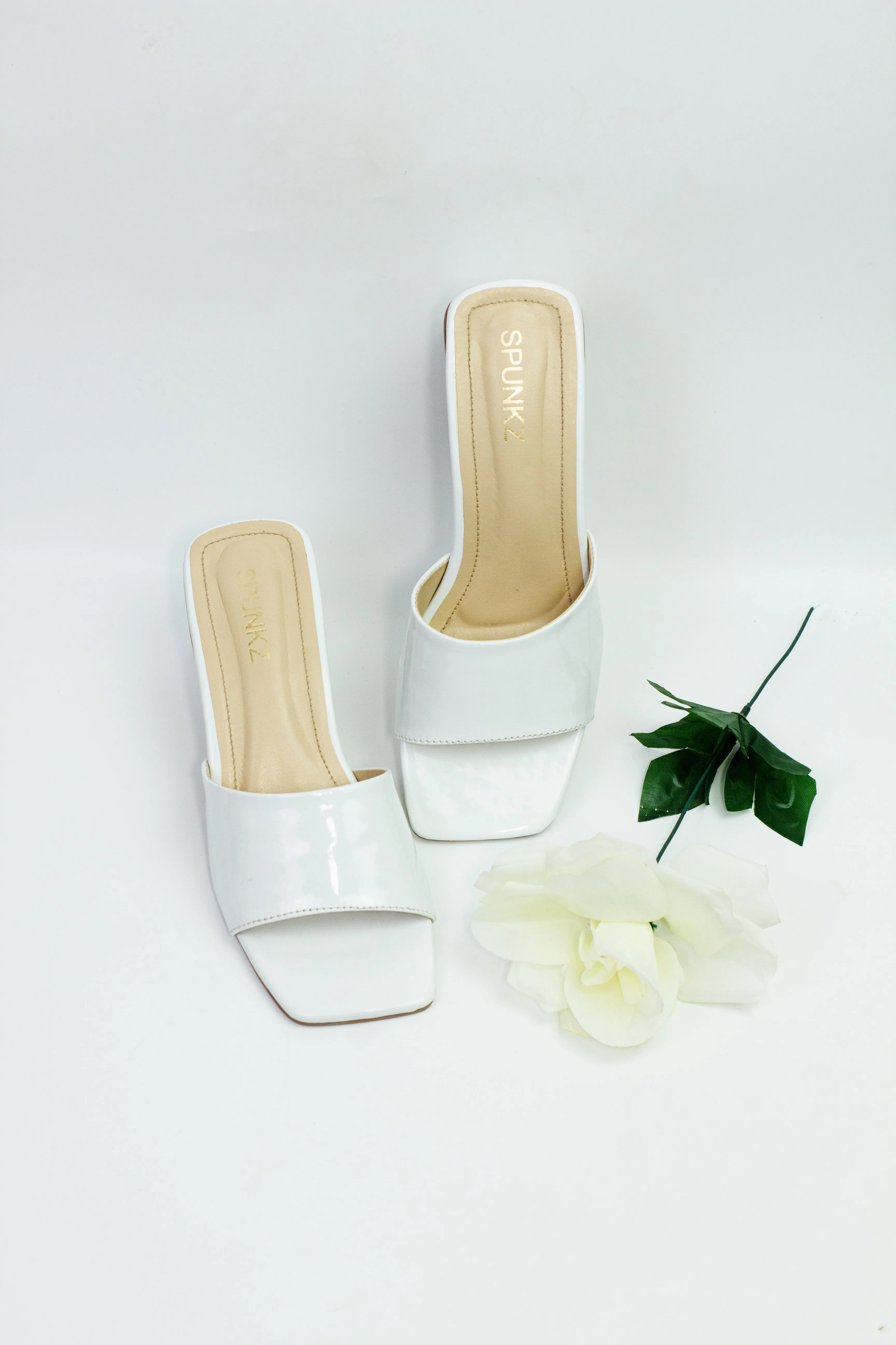 White Matte Leatherette Square Toe Slip-On Heels