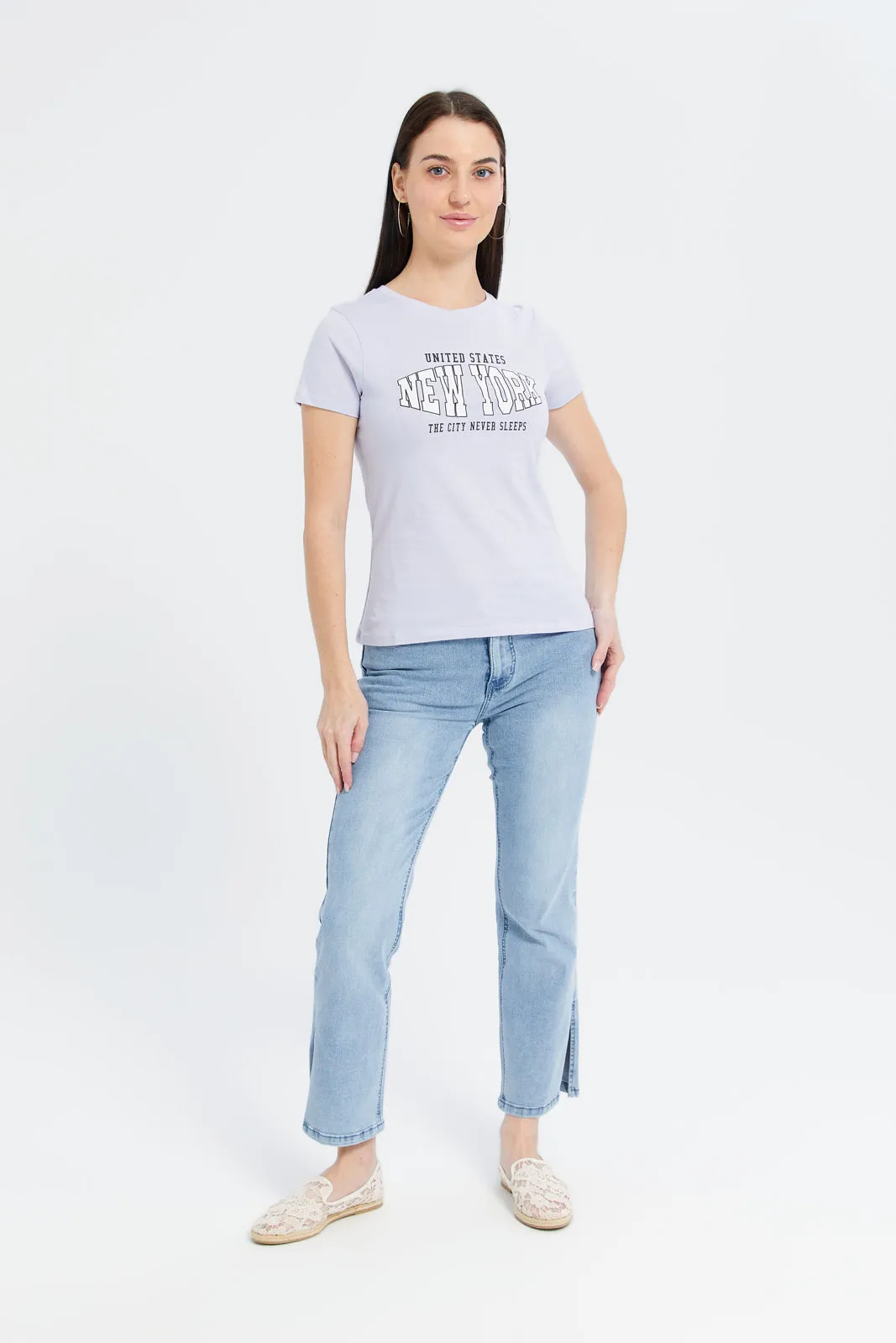 Women Lilac New York Printed T-Shirt