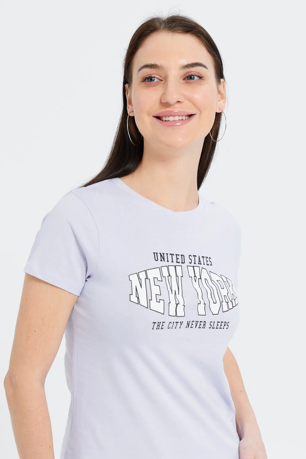 Women Lilac New York Printed T-Shirt