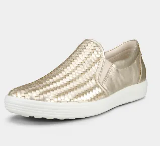 Women's Ecco Soft 7 Slip On 2.0 470113-01688 Color:  Pure White Gold